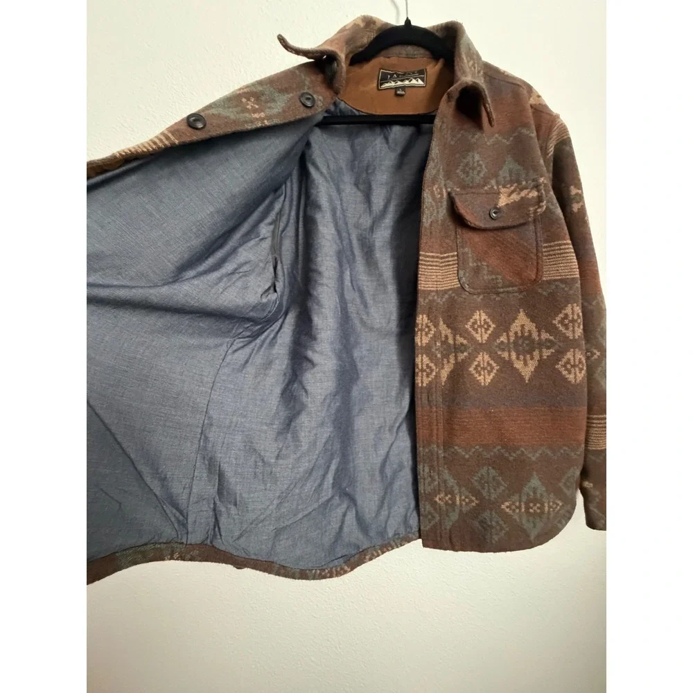 Jachs New York Mens Wool Blend Southwestern Shirt Jacket Brown Geometric Large - Picture 6 of 10
